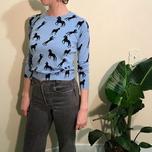 Super fun vintage blue horse graphic sweater